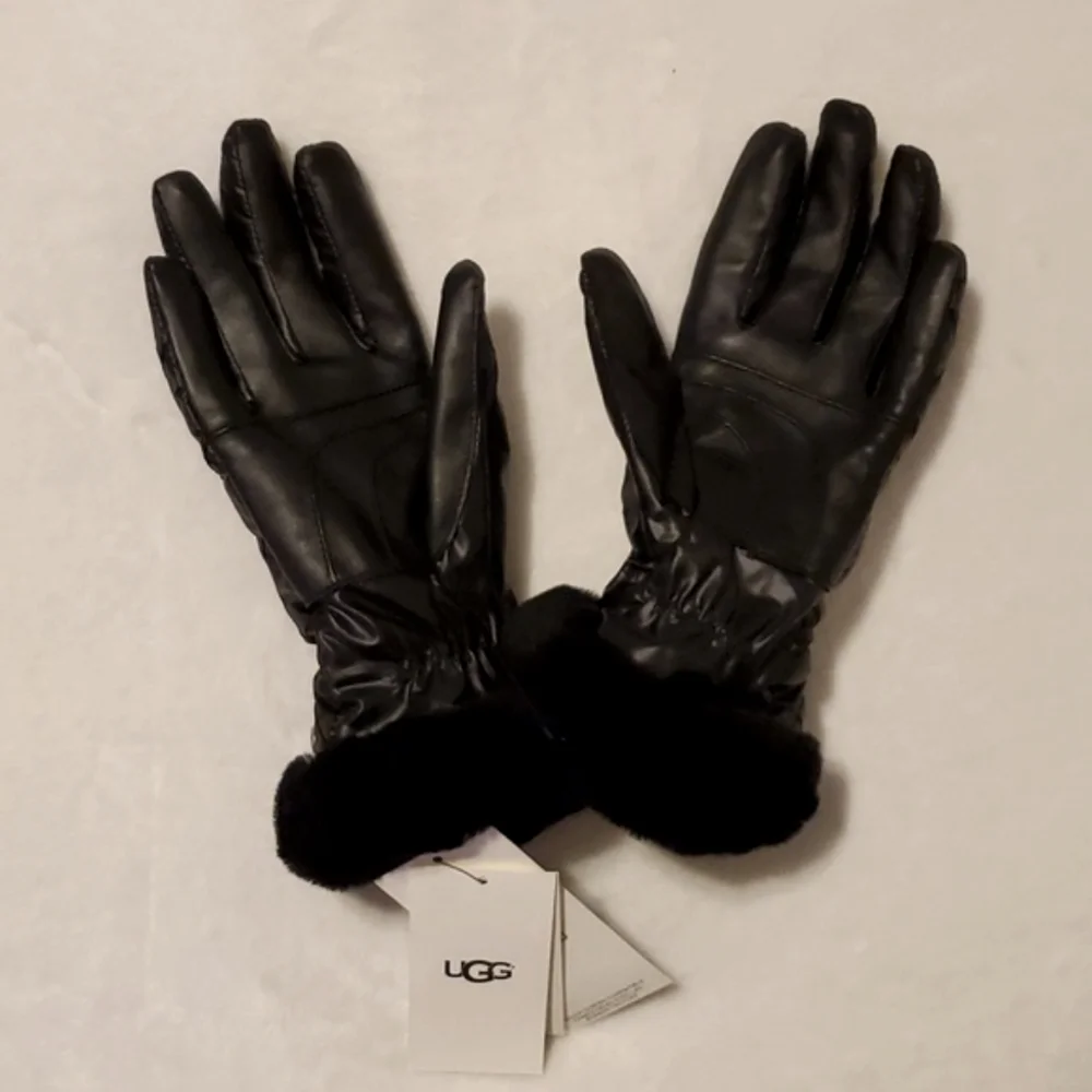 UGG Faux Fur Trim Leather Quited Gloves